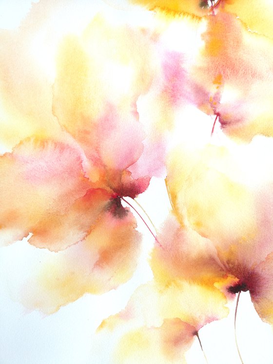 Yellow flowers, watercolor abstract bouquet "Sun florals"