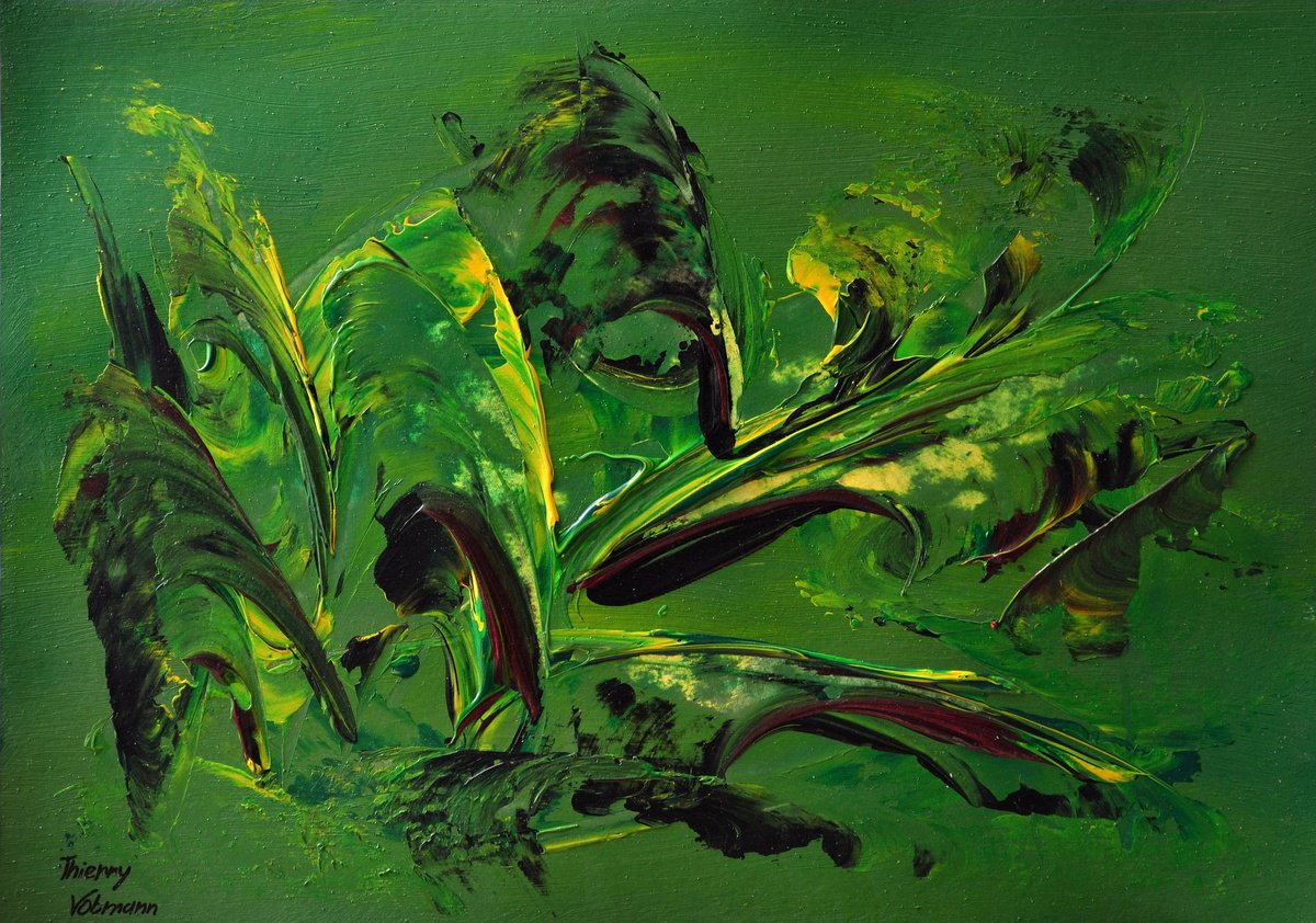 Abstract Botanical Acrylic Painting By Thierry Vobmann. Abstract ., 17 X 12", Ideal Gift 147, Original Artwork