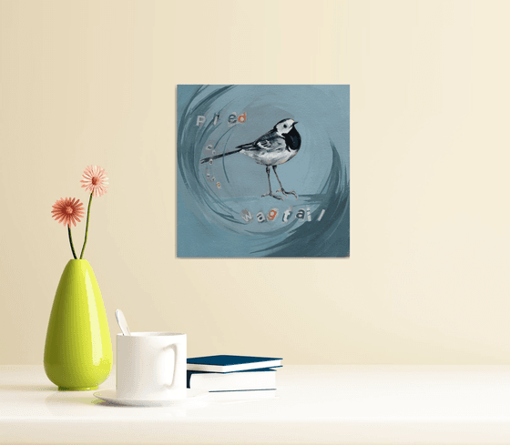 Pied wagtail, Original bird painting, British wildlife, Bird watercolour, Whimsical, watercolor, loose painting,