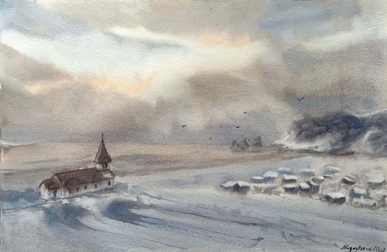 Original Watercolour painting Vik, Iceland