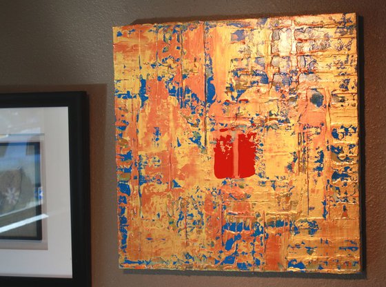 Primitive Asian Gold, Copper, Blue Abstract