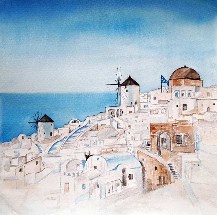 Santorini Island Watercolour By Luba Ostroushko Artfinder