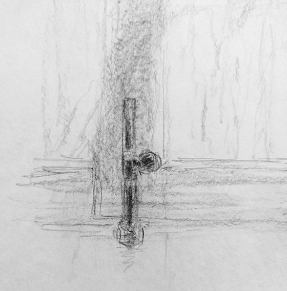 Window. Sketch. Original pencil drawing on paper