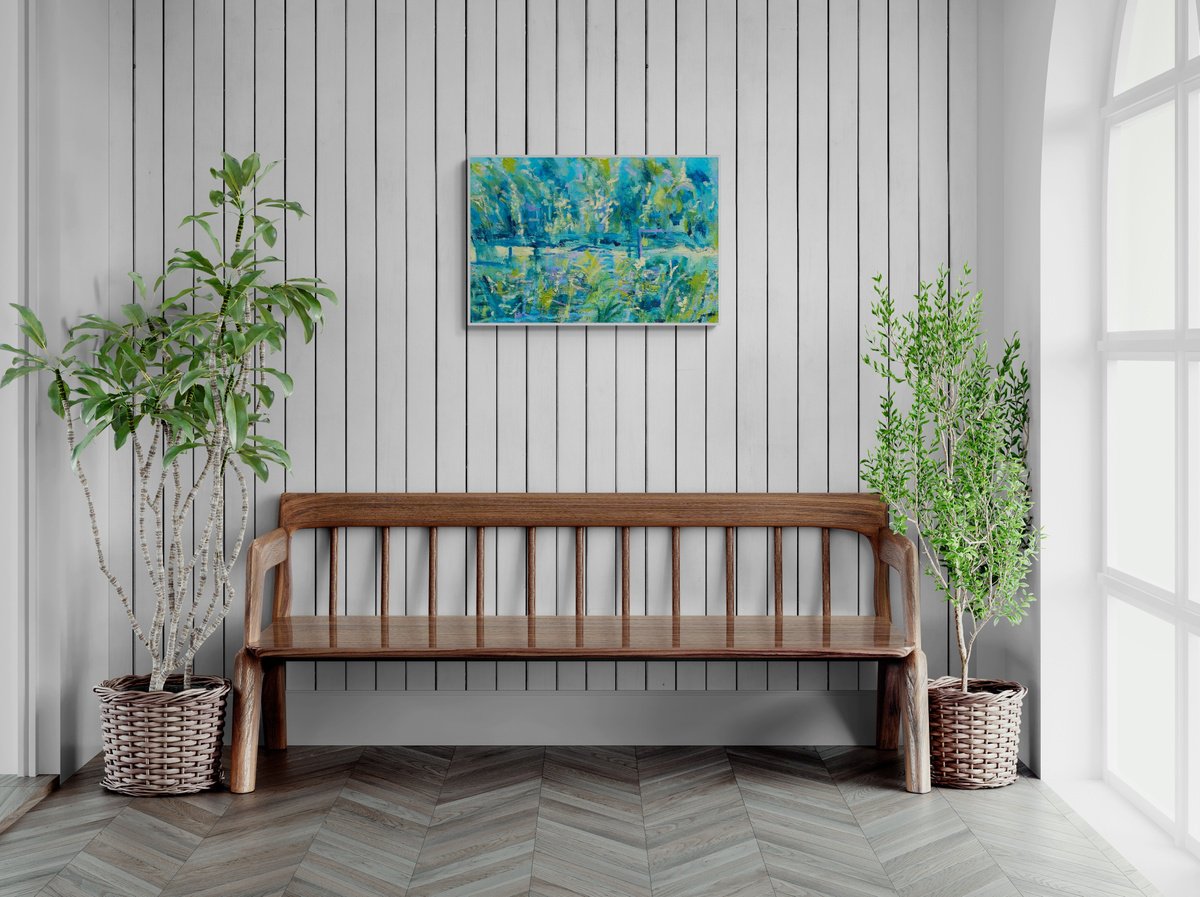 Abstract Landscape Oil Painting By Nikki Wheeler, 36 X 24", Walking Into The Light, Original Artwork