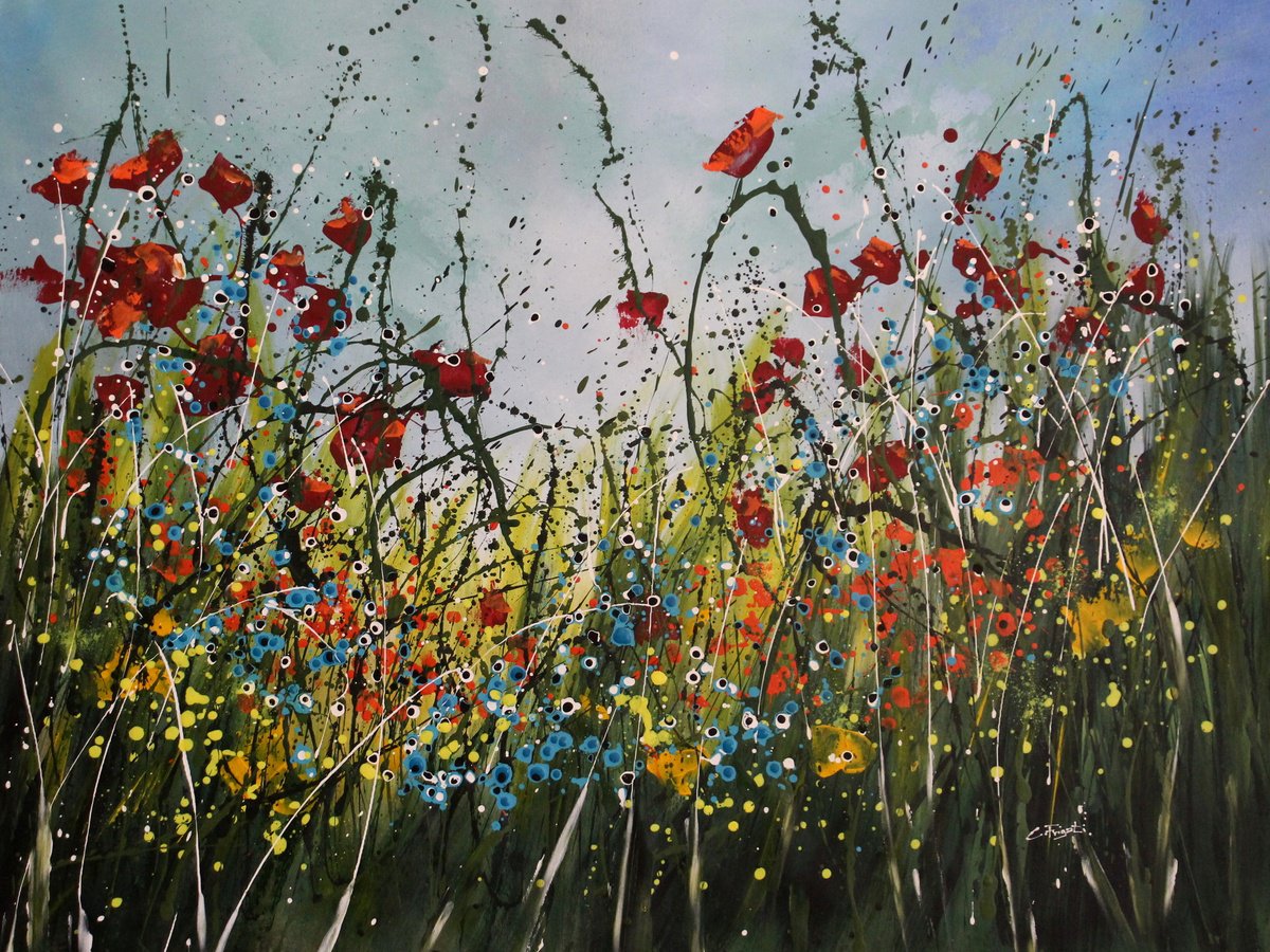 Expressive Botanical Acrylic Painting By Cecilia Frigati, 50 X 39, Lievemente #2, Original Artwork