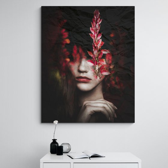 Botanical collection Vol 47. Ruby twilight. Art portrait on canvas