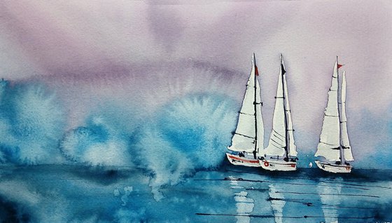 Sailboat painting. Seascape