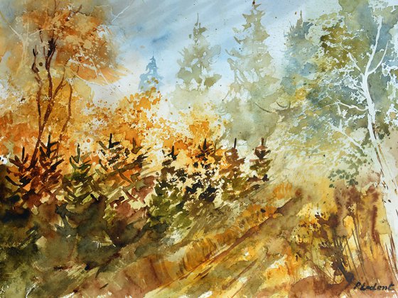 Autumnal path -watercolor