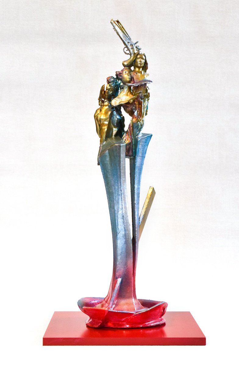 Urban And Pop Portrait Sculpture By Nikolay Devnenski, 8 X 17", Times Of Guns And Beauty, Original Artwork