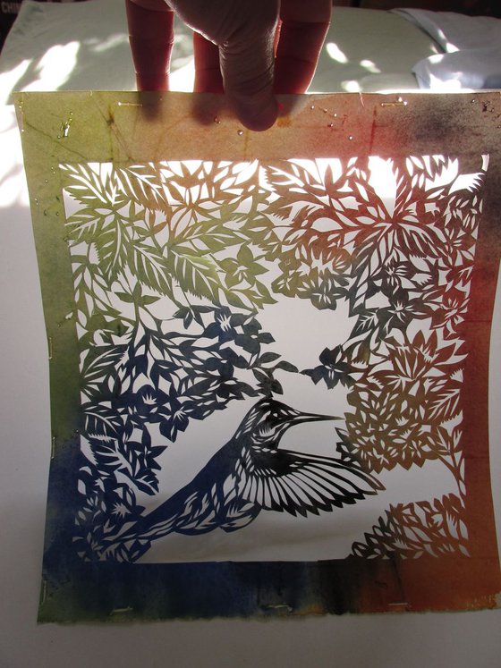 humming bird watercolor paper cut