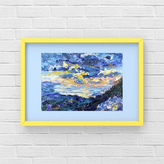 "Cloudy sunrise in Demerdzhi mountains", 18*24cm, impressionistic oil mountains landscape etude painting