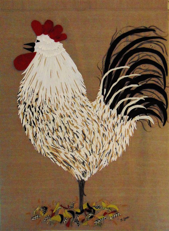 Very large Statement Rooster - Fabric collage