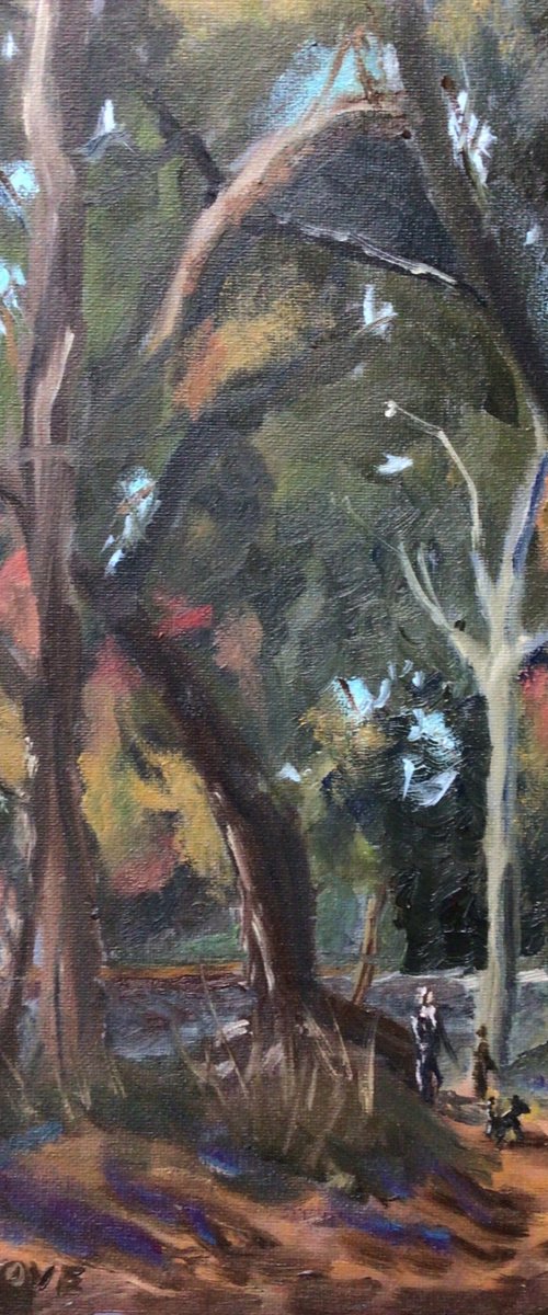 A walk in the woods, an original ‘plein air’ oil painting by Julian Lovegrove Art