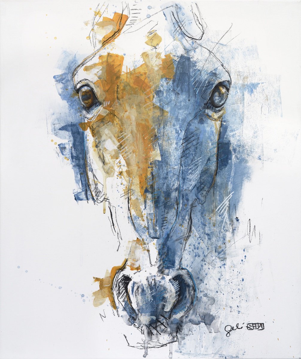 Expressive Animal Painting By Benedicte Gele, 18 X 22, Face To Face 77T, Original Artwork