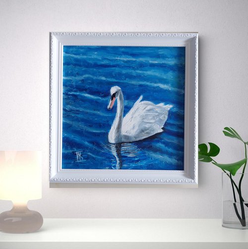 Swan and blue water by Ira Whittaker
