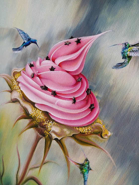 Surreal flower and hummingbird