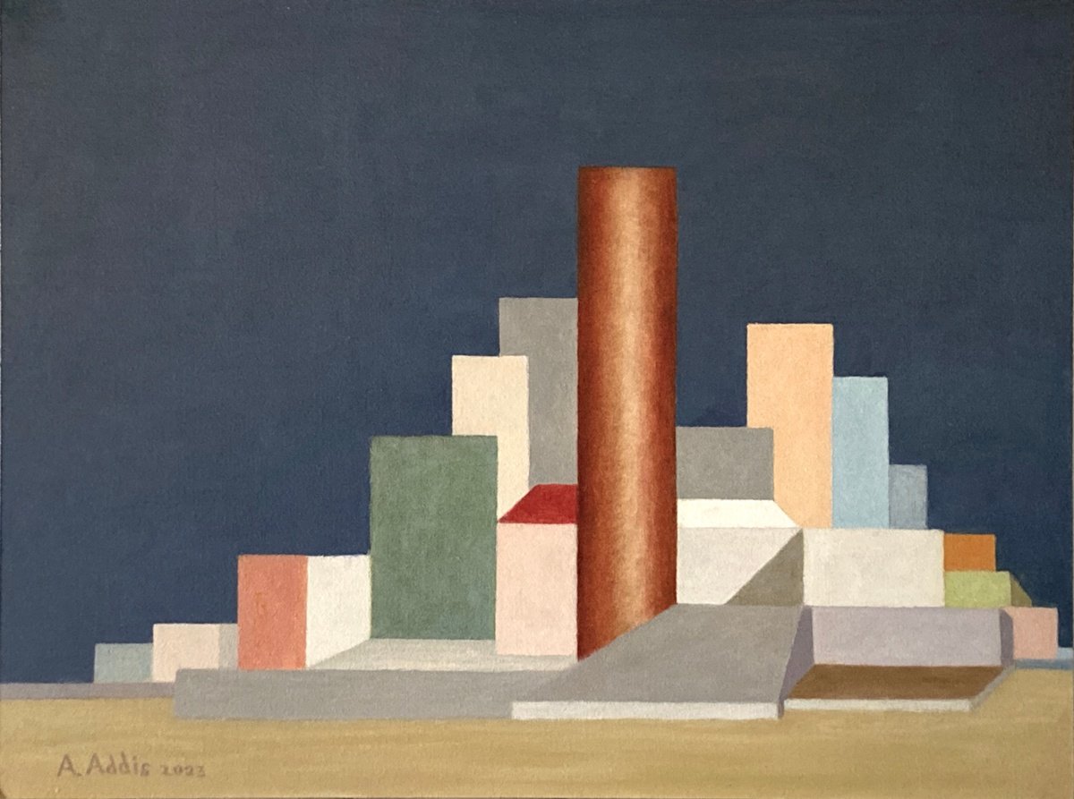 Abstract Cityscapes Oil Painting By Antonino Addis, 16 X 12, Urban Landscape 01, Original Artwork