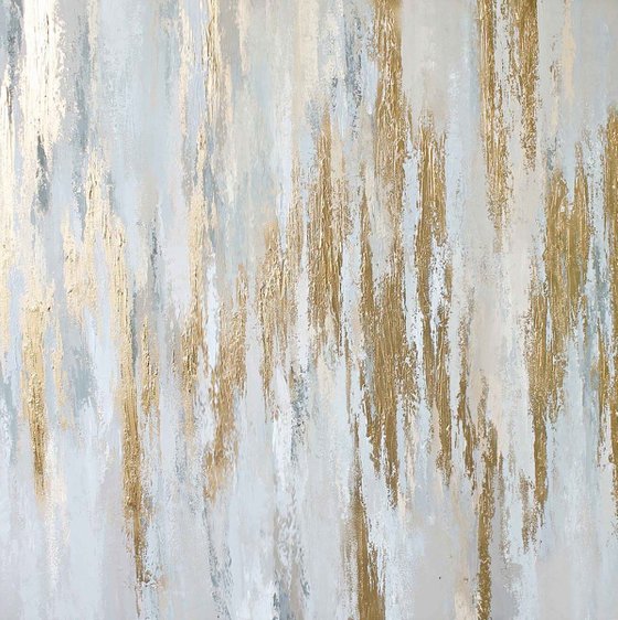 "Cascade" Acrylic abstract white and gold art