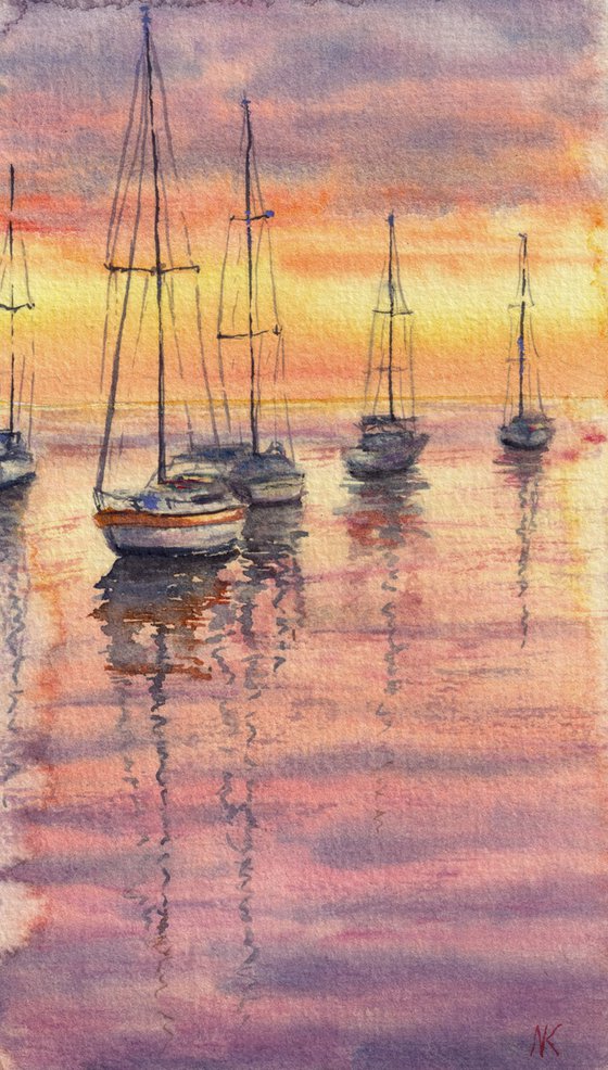 Resting Sailboats at Sunset