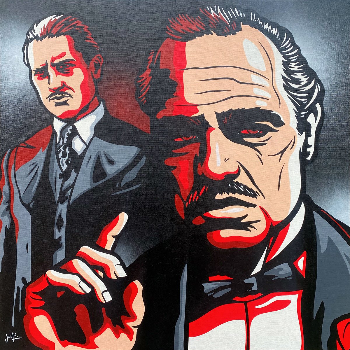Urban And Pop Portrait Acrylic Painting By Jamie Lee, 28 X 28, Vito Corleone, Original Artwork