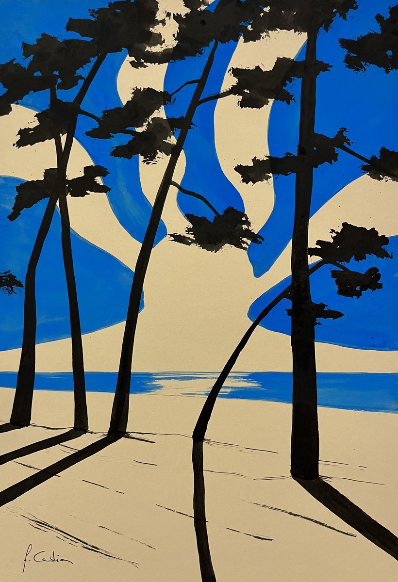 Ink Drawing , Blue Sun At Cap Coz By Cadiou Frederic, 9 X 13, Artwork For Sale On Artfinder