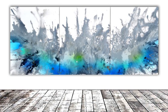 Astral Love XVII 150x70cm, Fluid Art Painting Large Abstract XXL Peaceful Artwork Neutral Colours Painting