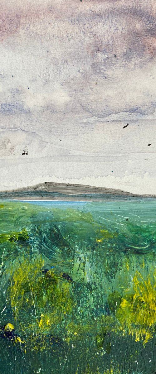 Seasons - Summer Field & Clouds Woodblock painting by Teresa Tanner