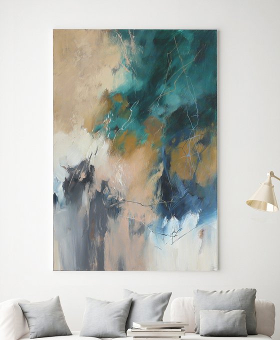 "Consonance 4" Abstract acrylic teal blue art