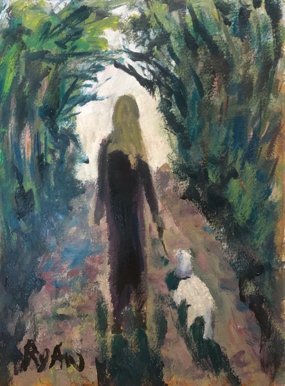 Dog Walking In The Forest