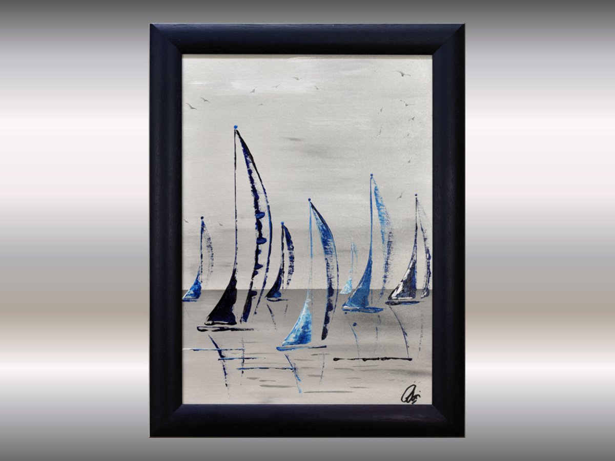Day in Summer - Acrylic Painting - Framed Sailboat Painting by Edelgard Schroer
