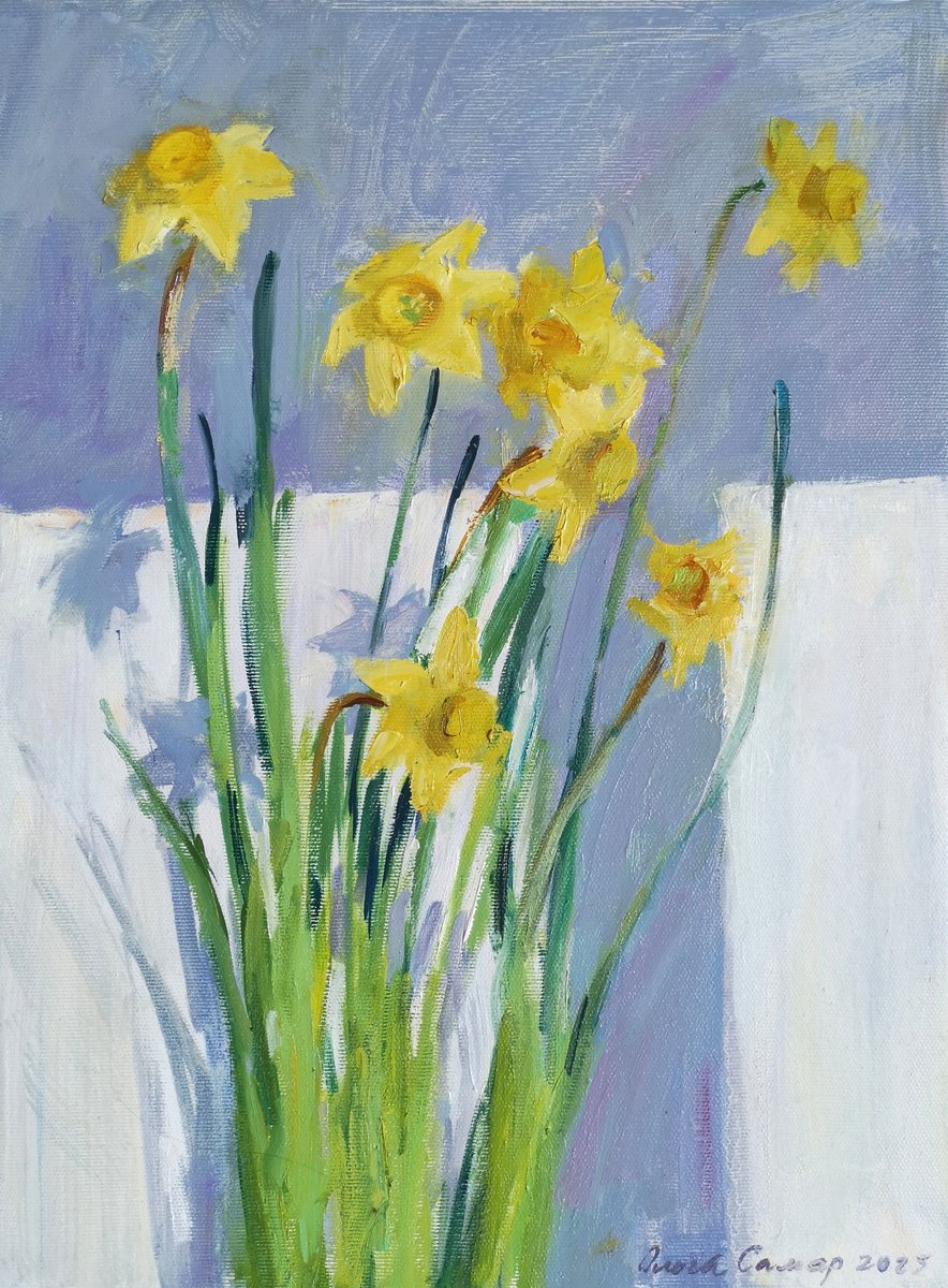 Impressionistic Botanical Oil Painting By Olga Samar, 12 X 16", March Mood, Original Artwork