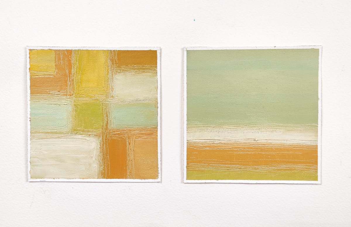 Abstract Oil Painting By Yana Dulger, 6 X 6", Etude Diptych "Morning Light", Original Artwork