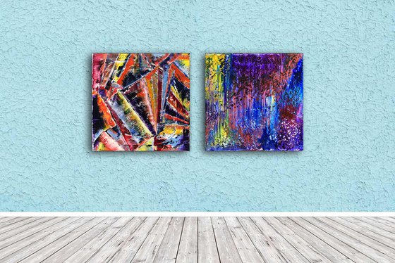 "I Love You To Pieces" - Original Large PMS Abstract Diptych Oil Paintings On Canvas - 40" x 20"