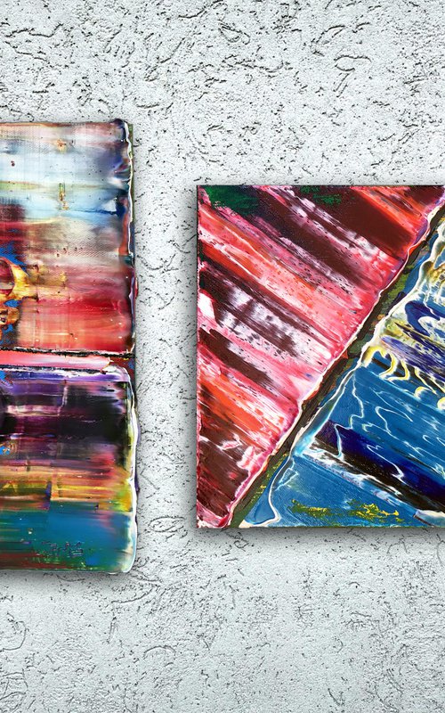 “Dreaming Of The Ocean” - Original Abstract Diptych oil paintings on canvas - 21” x 12” by Preston M. Smith (PMS)