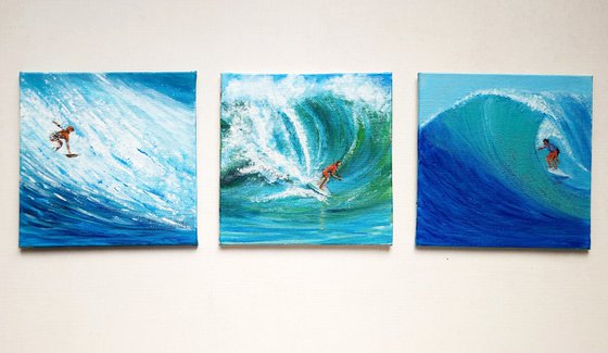 Set of three Surfing the Blue summer waves