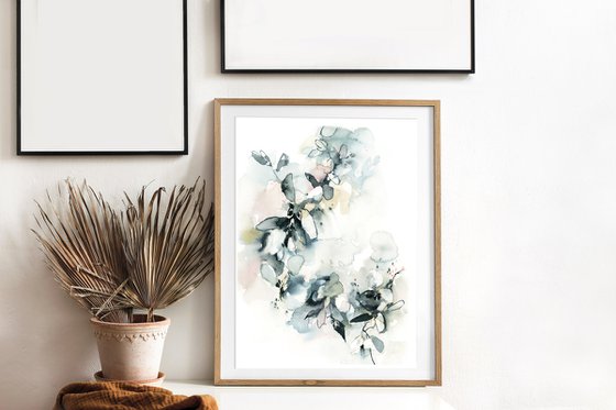 Abstract florals in teal and blush pink