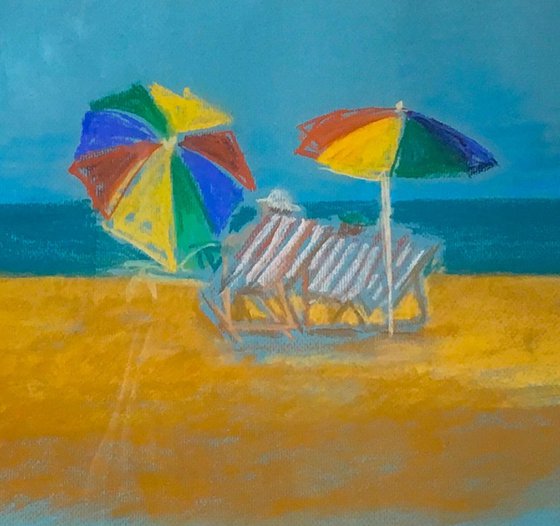 beach colourful umbrellas
