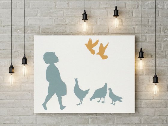 BOY WITH BIRDS-unframed-FREE UK DELIVERY