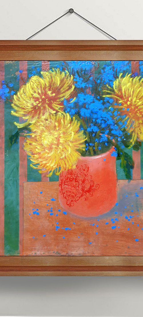 Yellow Chrysanthemums - Encaustic Painting by Ayna Paisley