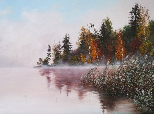 Misty Morning River Reflections, Beautiful Autumn Scenic by Natalia Shaykina