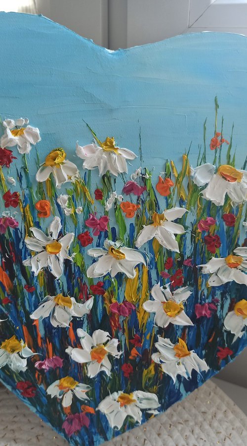 Impasto daisies at the meadow by Oksana Fedorova
