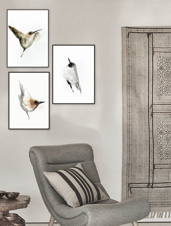 Set of 3 Bird paintings.