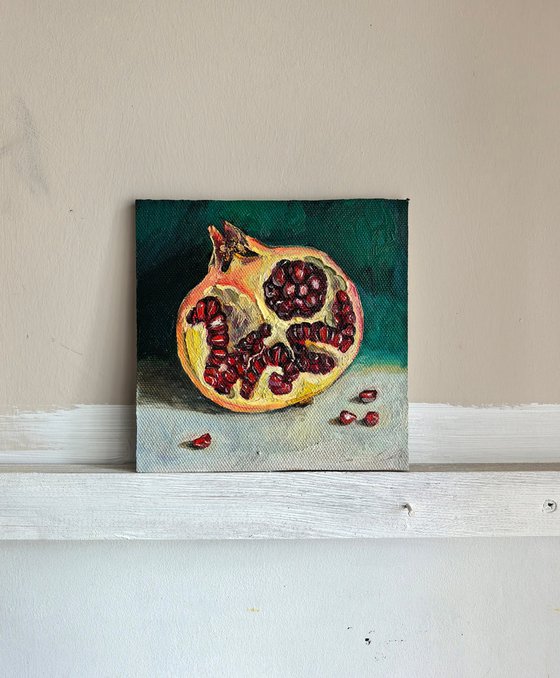 Pomegranate oil painting mini wall art 6x6"