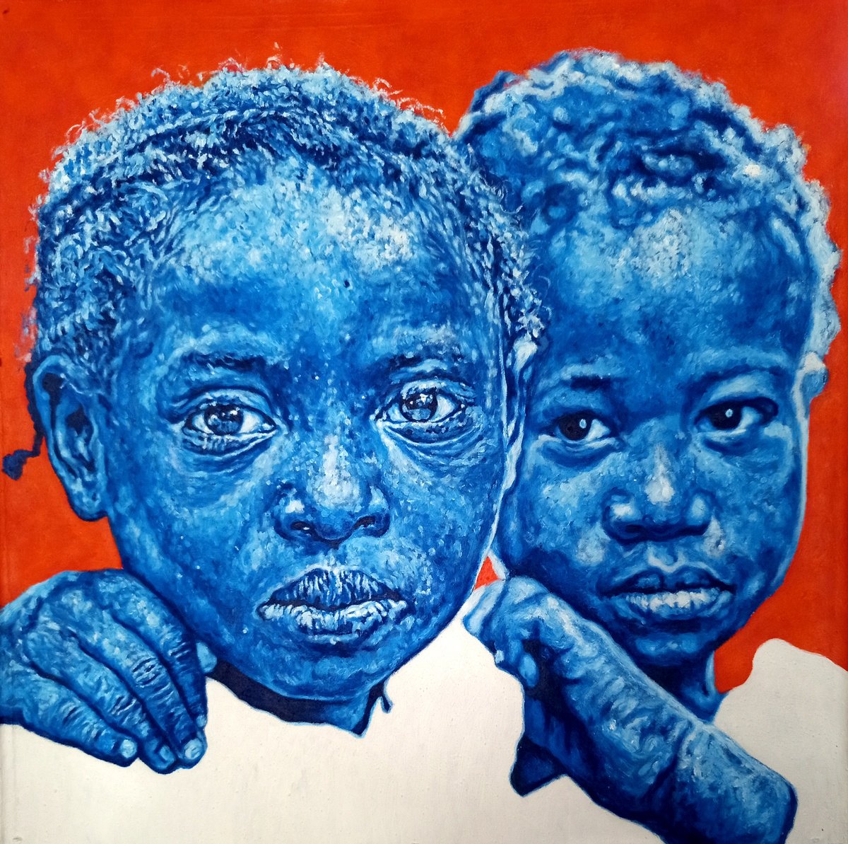 Impressionistic Portrait Oil Painting By Clement Mohale, 31 X 31, Gentle Connection, Original Artwork