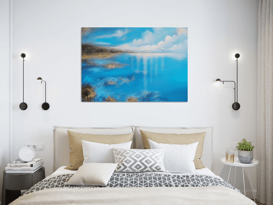 A XL large modern abstract figurative seascape painting "Blue emotion"