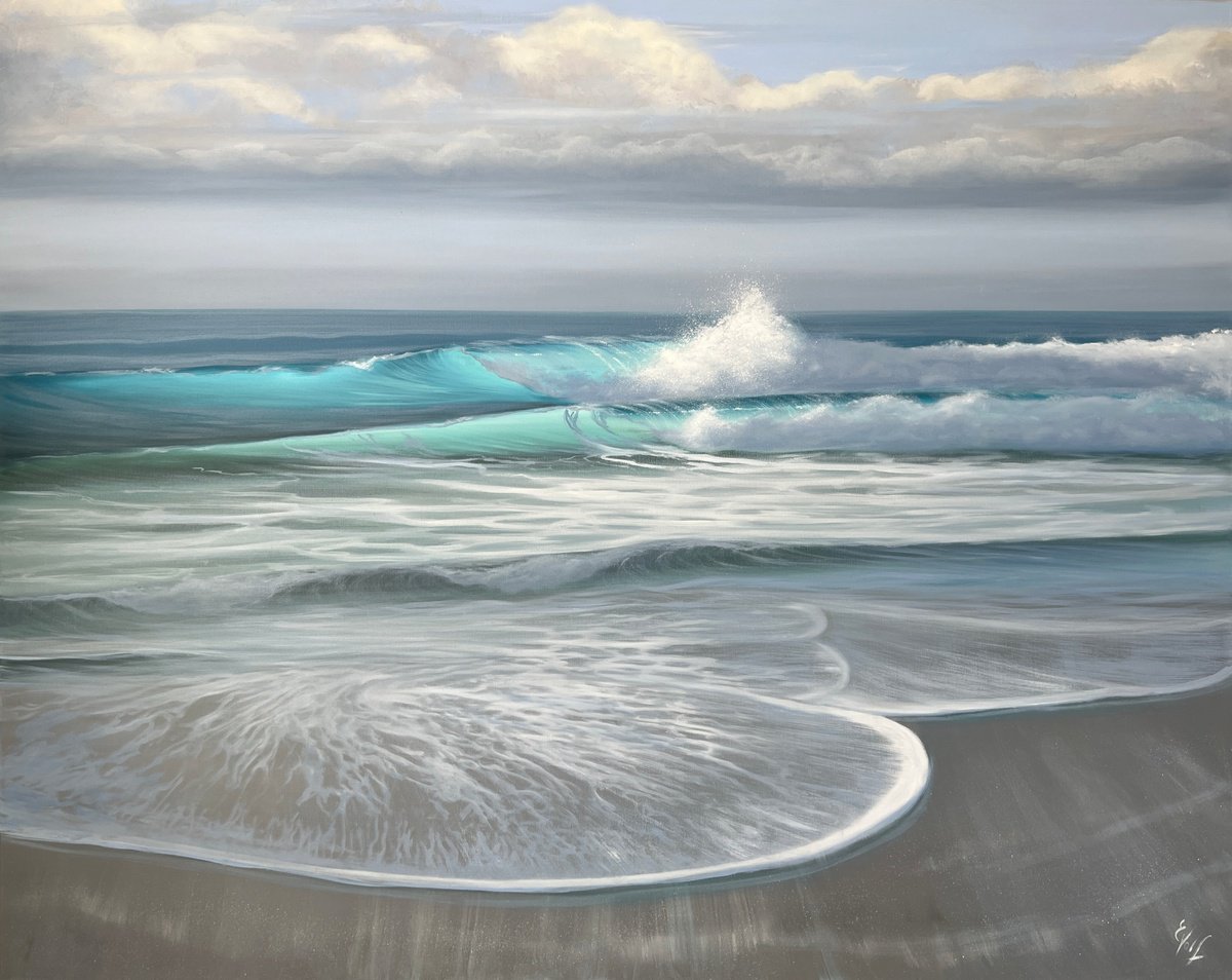 Photorealistic Landscape Oil Painting By Eva Volf, 60 X 48, Ocean In Dance, Original Artwork