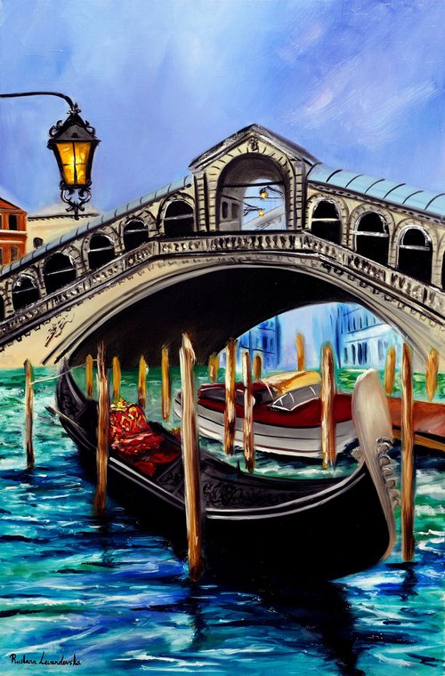 Gondolas at the Rialto Bridge in Venice by Ruslana Levandovska