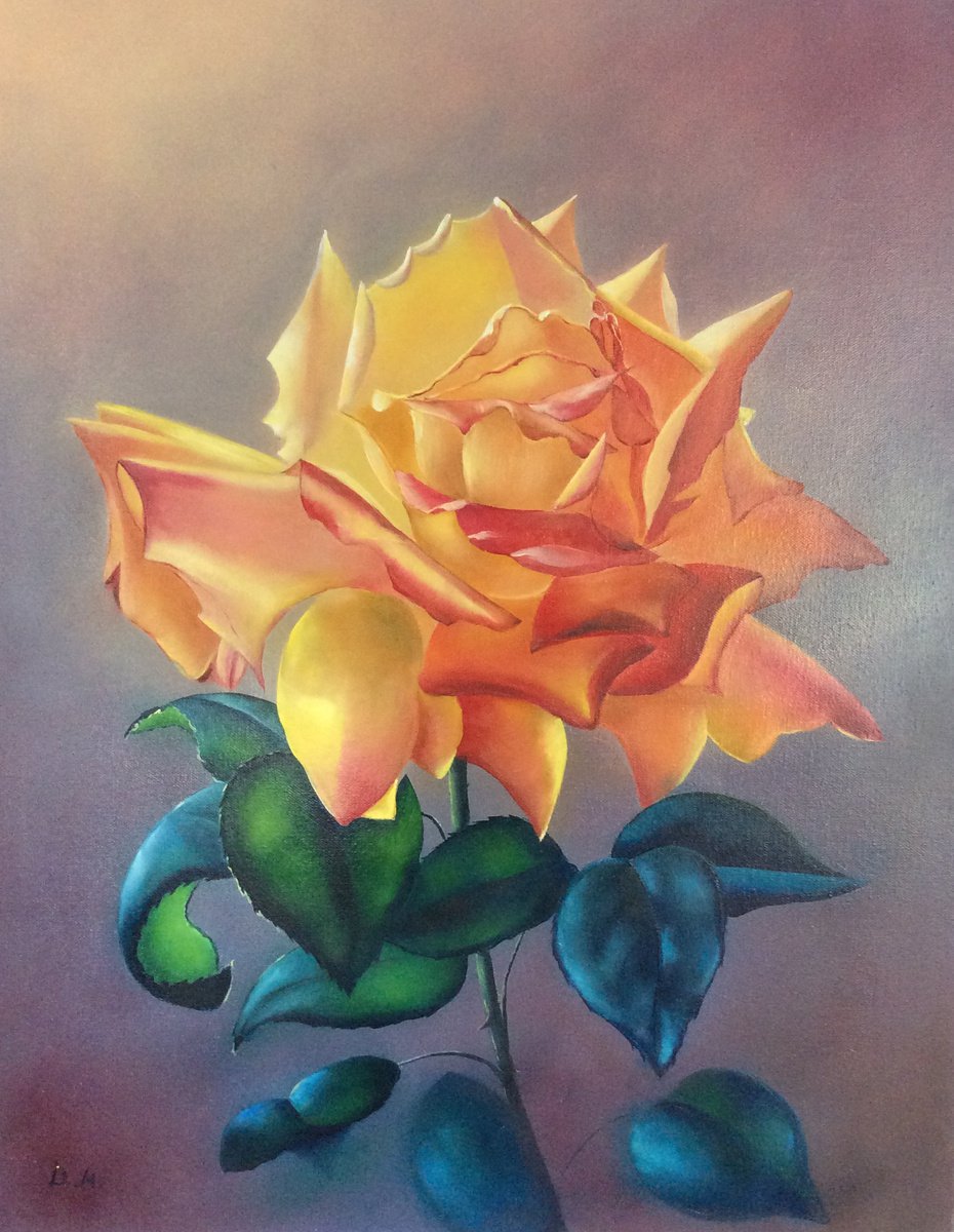 Impressionistic Botanical Oil Painting By Diana Malivani, 22 X 28, Rose, Original Artwork