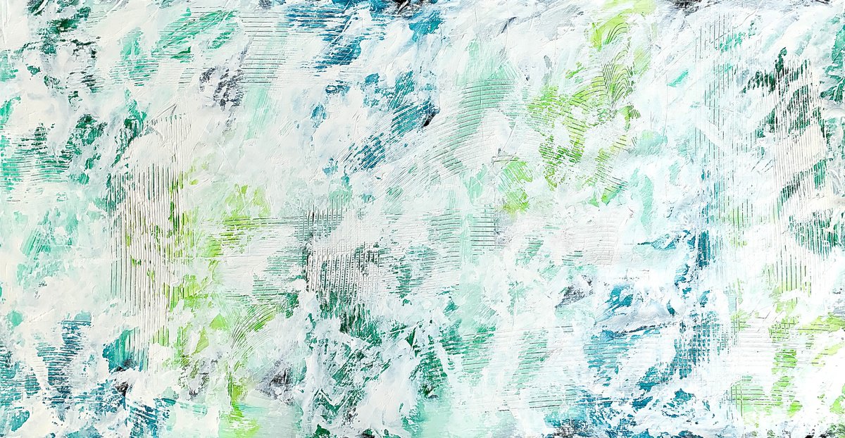 Beyond the sea no. 2523 green & white abstract by Anita Kaufmann