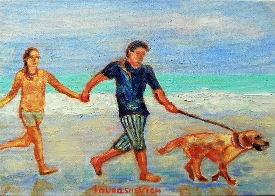 ".Family Life" Original Oil on Canvas Board Painting 6 by 8.5 inches (15x21 cm)